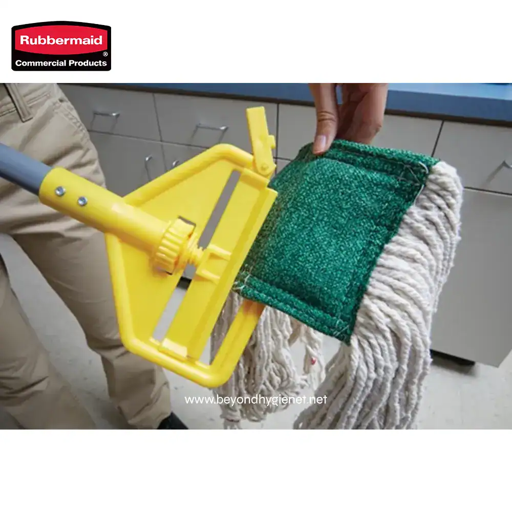 3 Rubbermaid commercial cleaning tool with a mop and microfiber cloth for professional hygiene, sanitation, and janitorial cleaning services. Perfect for efficient and thorough janitorial cleaning.