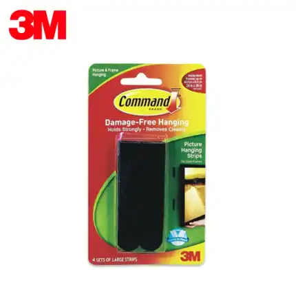 3M Command Damage-Free Hanging Picture & Frame Strips for wall mounting, damage-free, strong hold, easy removal, ideal for office or home decor, keeps frames secure without wall damage.