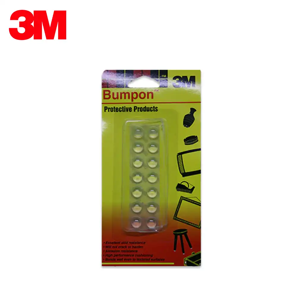 3M Bumpon protective bumpers for furniture, appliances, and electronics, providing cushioning and scratch resistance to protect surfaces from impact damage in commercial and household settings.