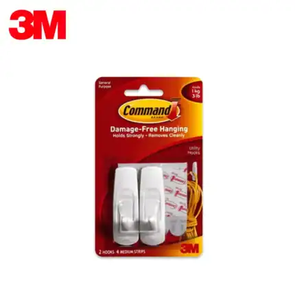 Command damage-free hanging hooks for secure wall mounting, easy removal, and reusability, ideal for home organization and cleaning needs.