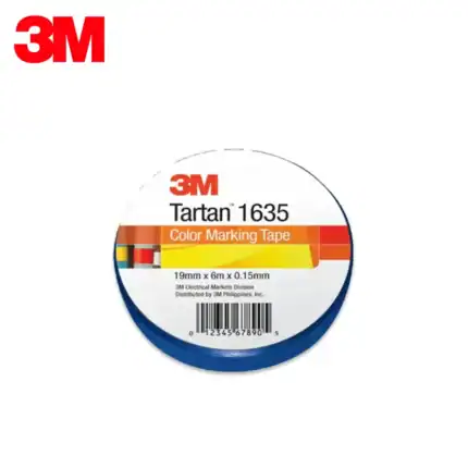 3M Tartan 1635 Color Marking Tape for industrial and electrical applications, 19mm x 6m, durable and versatile labeling solution.