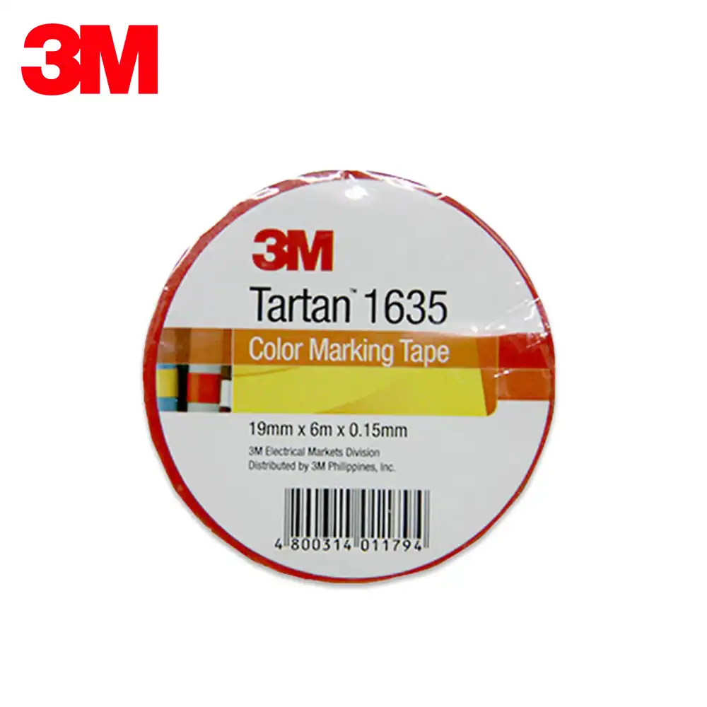 3M Tartan 1635 color marking tape for industrial labeling and color-coded organization, 19mm x 6m roll, ideal for safety and logistics applications.