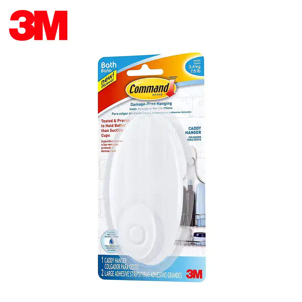 3M Command Bath Caddy Hanger Command bath caddy hanger for organizing bathroom essentials, easy to install on wet surfaces with large adhesive strips, durable, damage-free hanging solution, perfect for shower or bathtub storage.