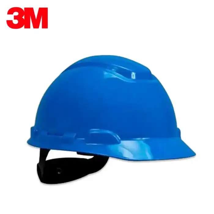 Blue safety helmet for construction and industrial sites, durable overalls protection, headgear for workers, personal protective equipment (PPE).