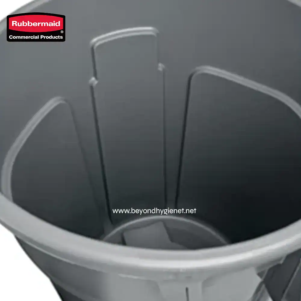 4 Rubbermaid commercial trash bin with inner liners for hygienic waste disposal.