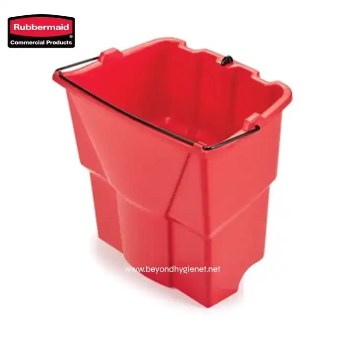 Rubbermaid red cleaning cart for janitorial supplies and hygiene sanitation solutions, ideal for professional cleaning services and commercial environments.