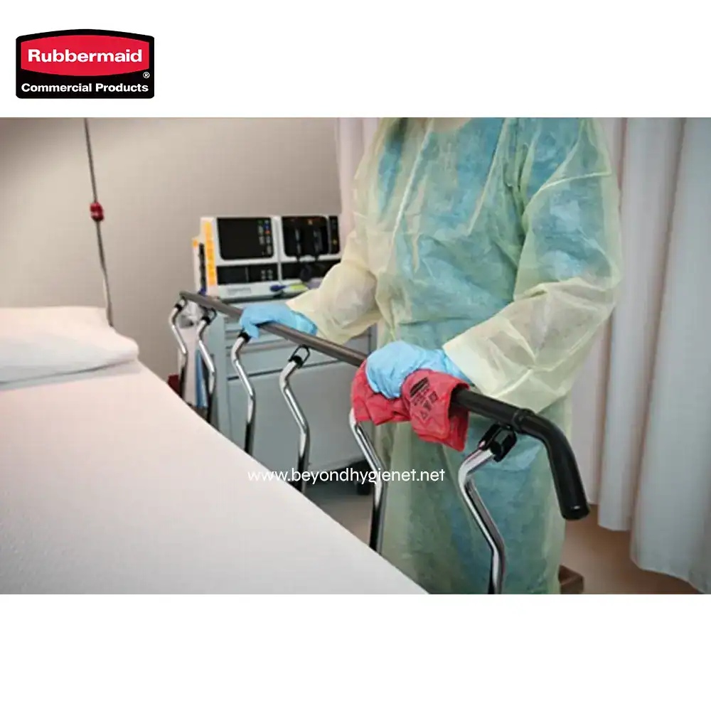 4 Disinfecting hospital bed with cleaning equipment, healthcare sanitation, hospital hygiene cleaning service in Asia, medical environment sanitation, Beyond Hygiene Asia professional cleaning solutions.