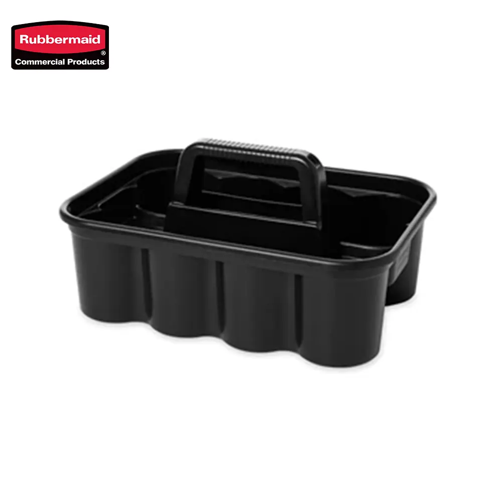 4 Rubbermaid commercial cleaning basket for organization and storage.
