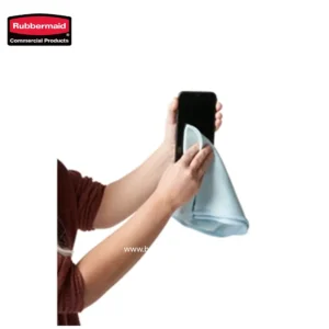 Microfiber cleaning cloth used for sanitizing smartphones and screens, emphasizing hygiene and clean technology solutions.
