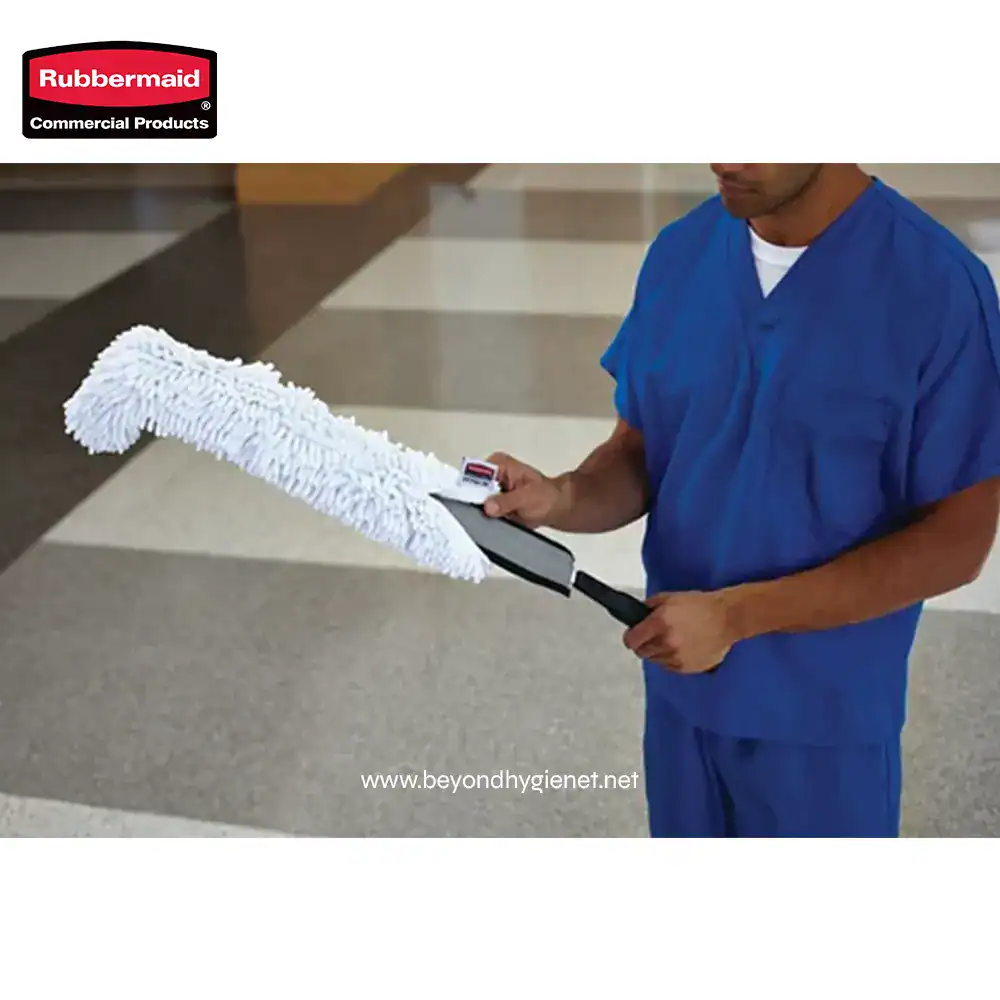4 Microfiber & dust mop with Handle for cleaning floors in commercial and industrial hygiene settings for enhanced sanitation.