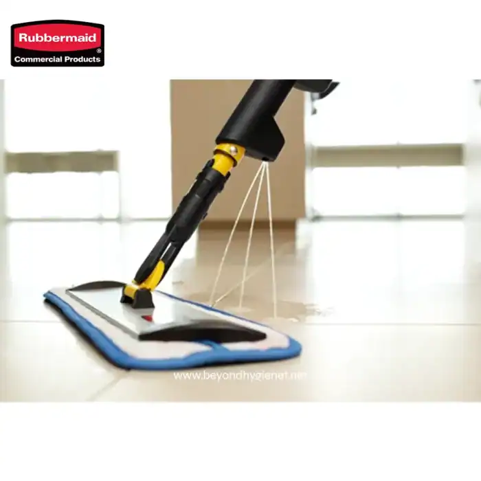 Flexible, durable floor cleaning mop with microfiber pad, ideal for commercial and industrial cleaning. Perfect for deep cleaning and maintaining hygiene in large public spaces.