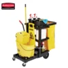 Rubbermaid commercial cleaning cart with mop bucket and cleaning supplies for janitorial and sanitation services - Beyond Hygiene Asia.