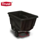 Black wheeled sanitation cart for janitorial cleaning and waste management from Beyond Hygiene Asia.