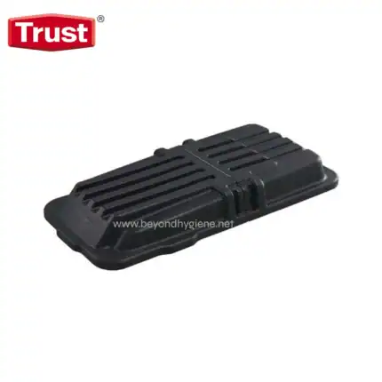 Black rubber entrance mat with slip-resistant grooves for safety and durability. Ideal for commercial and industrial entrances to trap dirt and moisture..