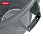 Hygienic washing machine with lint filter and rubbermaid branding, commercial laundry essential.