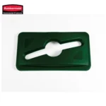Rubbermaid commercial cleaning tool holder with a green plastic design, used for organizing cleaning supplies efficiently.