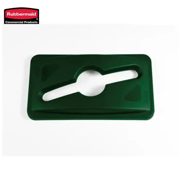 Rubbermaid commercial cleaning tool holder with a green plastic design, used for organizing cleaning supplies efficiently.