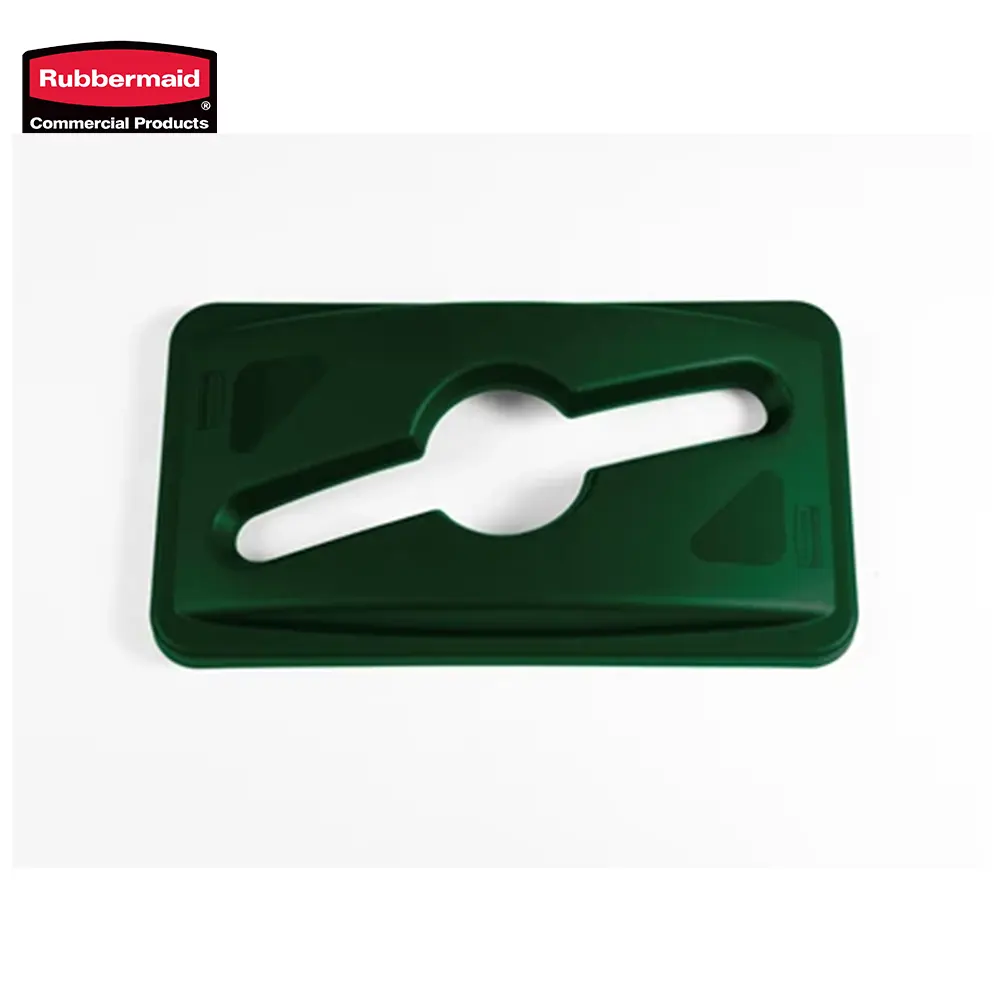 5 Rubbermaid commercial cleaning tool holder with a green plastic design, used for organizing cleaning supplies efficiently.