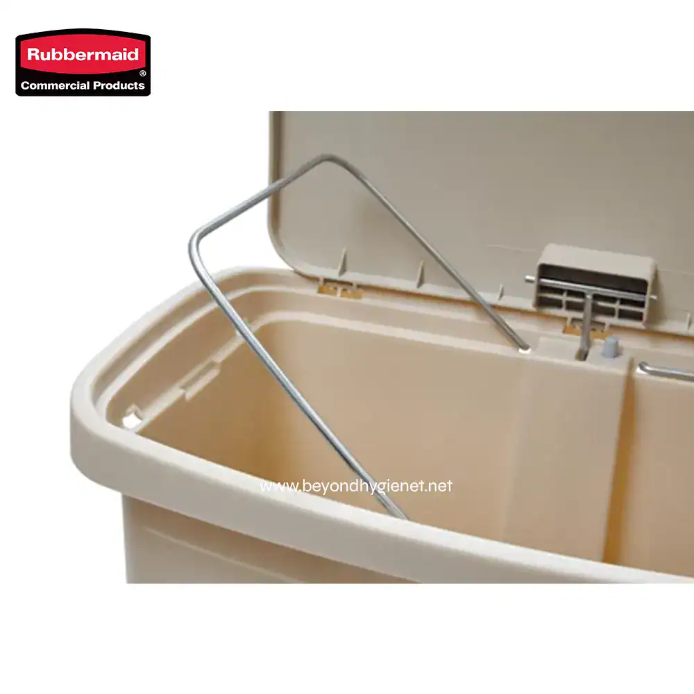 5 Rubbermaid commercial product trash bin with lifting mechanism for waste disposal.