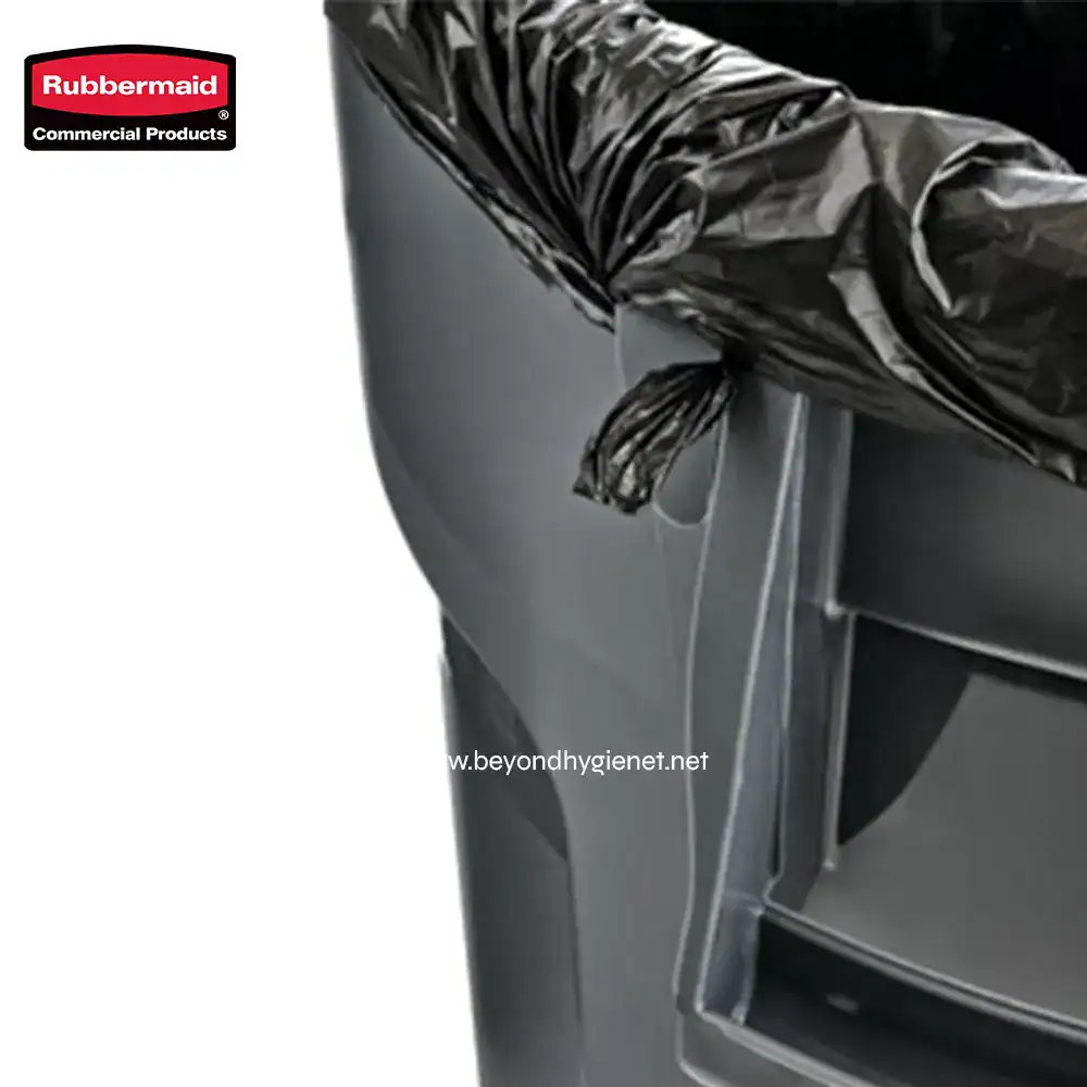 5 Used rubber trash bag liner for commercial waste disposal in industrial settings. Durable and reliable for hygiene and sanitary practices in modern facilities.