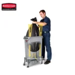 Rubbermaid commercial bag liner trash receptacle for industrial waste collection and sanitation hygiene.