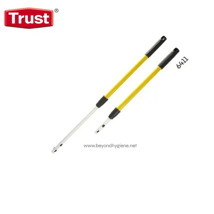 Yellow cleaning tools with black handles for hygiene maintenance, designed for industrial and commercial cleaning applications.