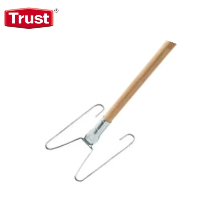 Trust brand cleaning tool with wire loops and wooden handle, ideal for surface disinfection and sanitation in healthcare and hygiene environments.