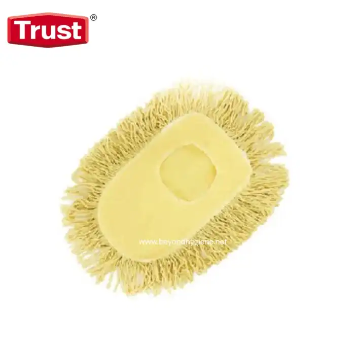 Microfiber cleaning brush head with yellow scrubbing bristles for industrial and household cleaning, part of Beyond Hygiene Asia's sanitation supplies.