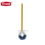 Yellow cleaning brush with a long handle for sweeping floors or cleaning hard-to-reach surfaces proficiency for hygiene maintenance.