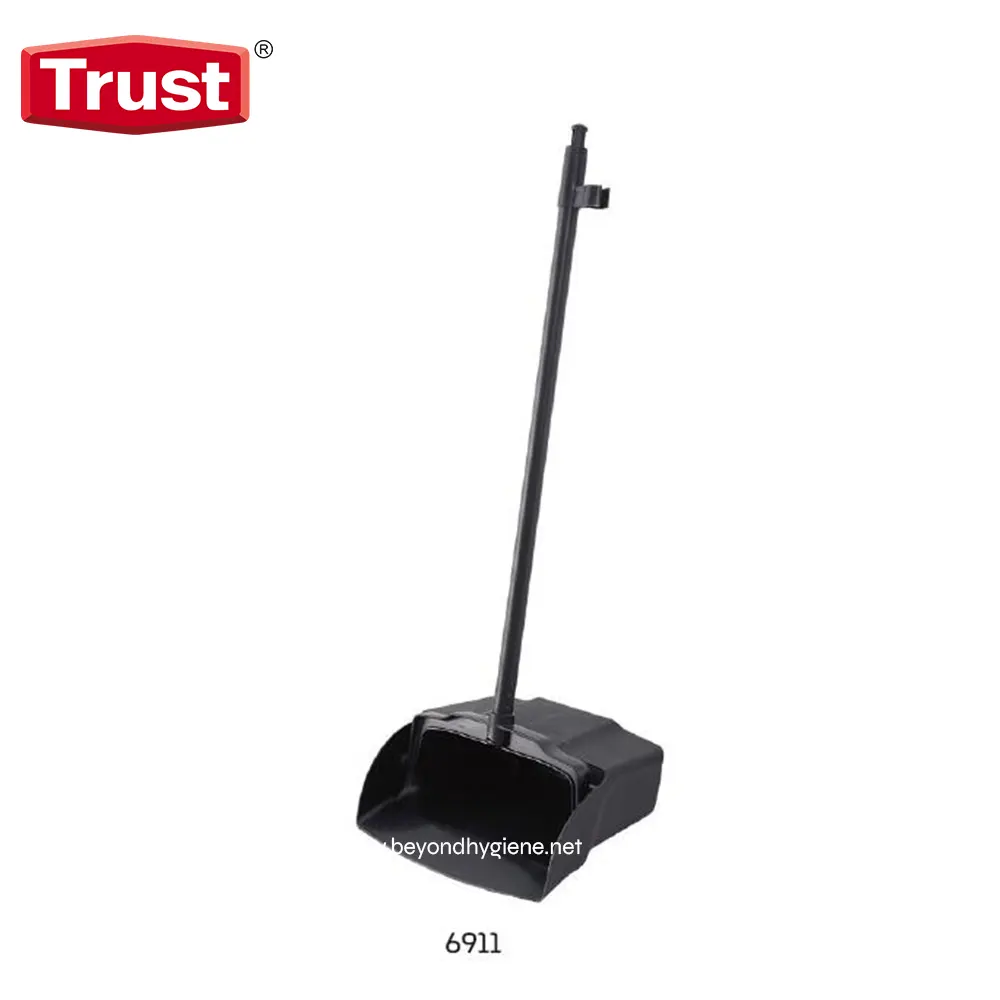 6911 Dustpan with long handle for efficient cleaning, designed for commercial uses in sanitation and hygiene settings, ideal for janitorial and cleaning staff to maintain cleanliness.