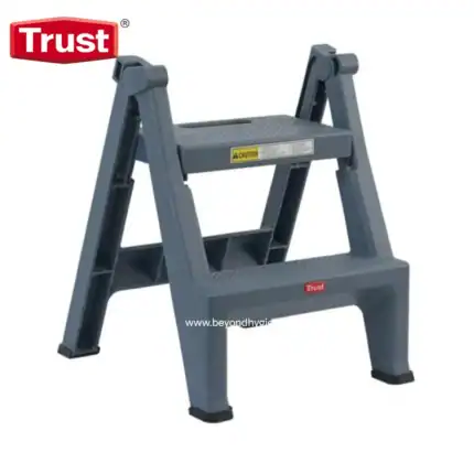 Heavy-duty grey step stool with safety grips, ideal for commercial hygiene and cleaning tasks, promoting safety and efficiency in the workplace.