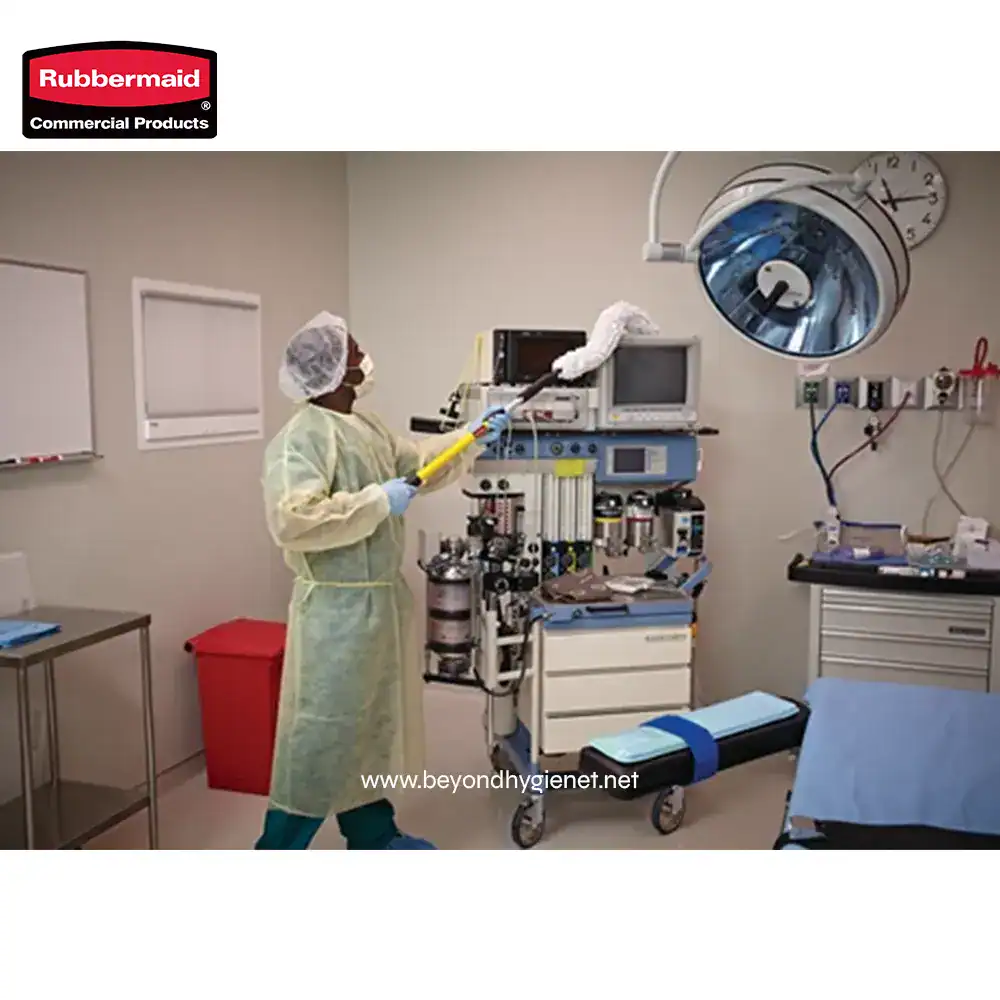 8 Disinfecting an operating room with professional cleaning equipment to ensure sterile and hygienic medical environment. Expert cleaning services for healthcare facilities in Asia by Beyond Hygiene.