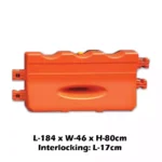 Orange safety barrier with interlocking capability for hygiene and sanitation zones.