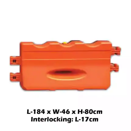 Orange safety barrier with interlocking capability for hygiene and sanitation zones.