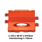 Heavy-duty orange plastic barrier for crowd control and construction sites, featuring interlocking system for customizable safety barriers, durable for industrial use.