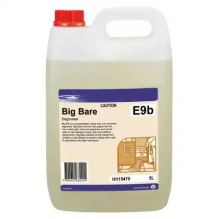 Big Bare degreaser container, industrial cleaning solution for heavy-duty grease removal, suitable for janitorial and commercial cleaning environments.