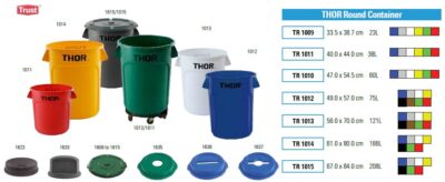 Trash can container, THOR round container, colorful waste bin, durable garbage bin for waste management, industrial trash bin, beyond hygiene asia.