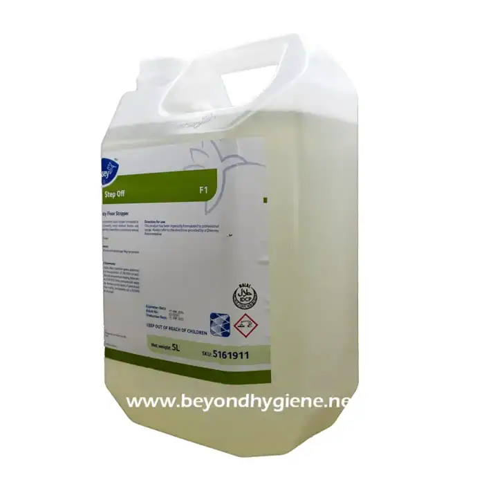 Industrial floor cleaning chemical, disinfectant solution in a large 5-liter container from Beyond Hygiene Asia.