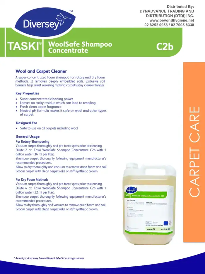 WoolSafe Shampoo Concentrate for carpet and wool cleaning, effective in removing deep soils, residue, and preventing resoiling, ideal for professional carpet care and maintenance.