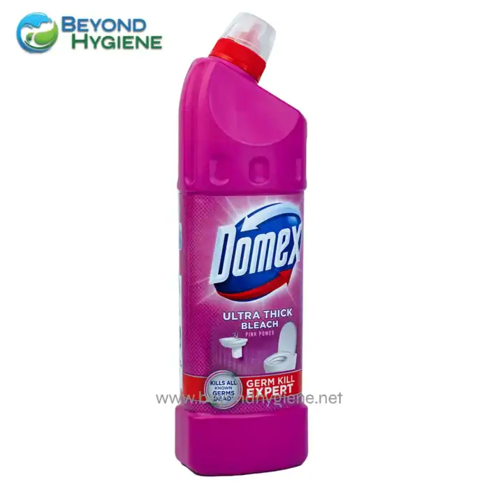 Dometic toilet cleaner bottle with pink disinfectant, germ-killing formula, bathroom sanitation, and hygiene product from Beyond Hygiene Asia.