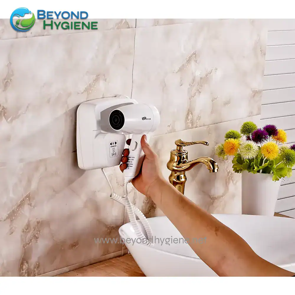EGA-HSND01A-1_3 Ultrasound cleaning device for hygiene, mounted on bathroom wall with faucet and flowers, illustrating professional sanitation equipment used in Asia, beyond hygiene standards.