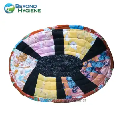 Recyclable fabric quilted pet bed made with colorful patterned textiles by Beyond Hygiene Asia. Perfect for comfortable and eco-friendly pet sleeping space.