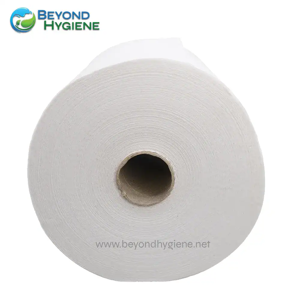HRT2 Roll of white bathroom tissue paper on a plain white background.