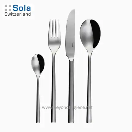 Stainless steel cutlery set including fork, knife, and spoons, designed for elegant dining and tableware, available from Beyond Hygiene Asia.