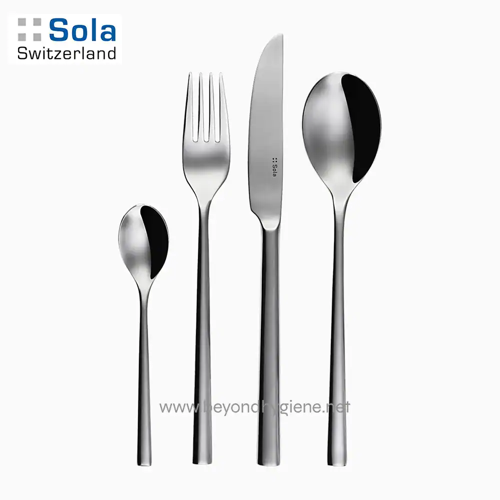 LIVING 1810 Stainless Steel Stainless steel cutlery set including fork, knife, and spoons, designed for elegant dining and tableware, available from Beyond Hygiene Asia.