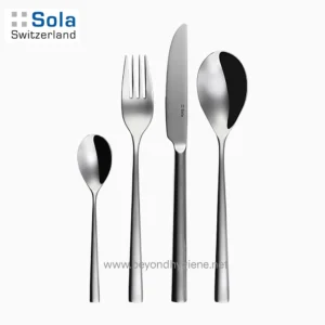 Stainless steel cutlery set with fork knife and spoons, modern minimalist design, eco-friendly tableware from Beyond Hygiene Asia.