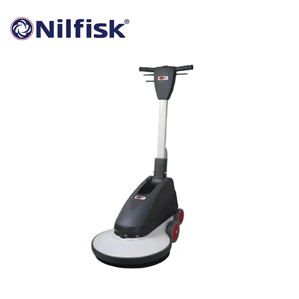 Nilfisk electric scrubber floor cleaner, industrial-grade cleaning equipment for commercial and industrial hygiene.