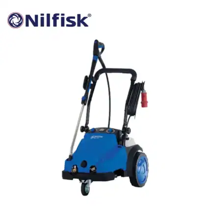 High-pressure industrial cleaning machine for commercial sanitization and hygiene cleaning services. Durable, efficient, and user-friendly equipment ideal for professional cleaning companies, including Nilfisk brand.