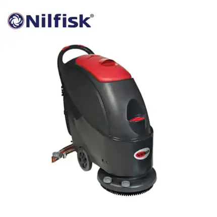 Nilfisk industrial floor scrubber machine for commercial cleaning, durable and efficient for hygienic environments.