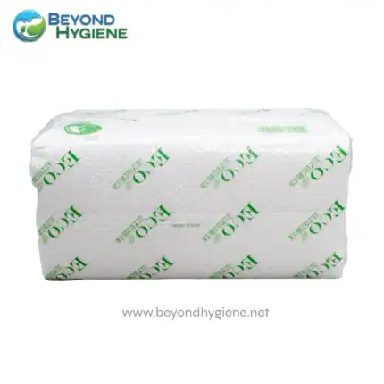 Disposable hygienic paper tissue tissue box for commercial cleaning and sanitation.